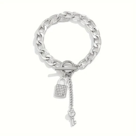 Lock & Key Diamond Cuban Chain Bracelet - Picture 2 of 5